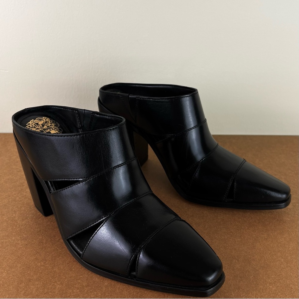 NEW VINCE CAMUTO BLACK LEATHER MULES - Picture 2 of 11